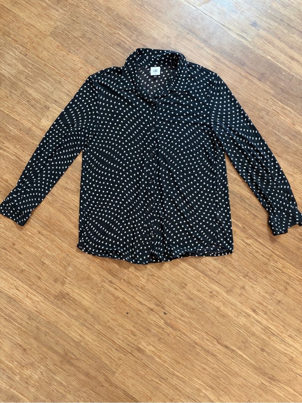 Cabi Black Mesh Star Print Button Down Blouse Long Sleeve Sheer Top Size M - Picture 2 of 7
